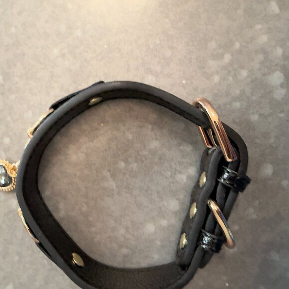 Pet Care Black Faux Leather Dog Collar with Crystal Heart Charm – Size Small - Picture 5 of 7